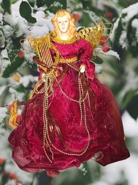 ♦️Vintage Red and Gold Angel Tree Topper Ornament